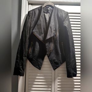 Aqua leather and cotton moto jacket / color black / size medium